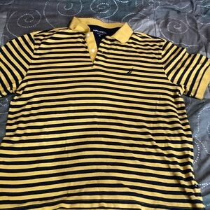 Nautica yellow and black striped polo shirt classic fit mens